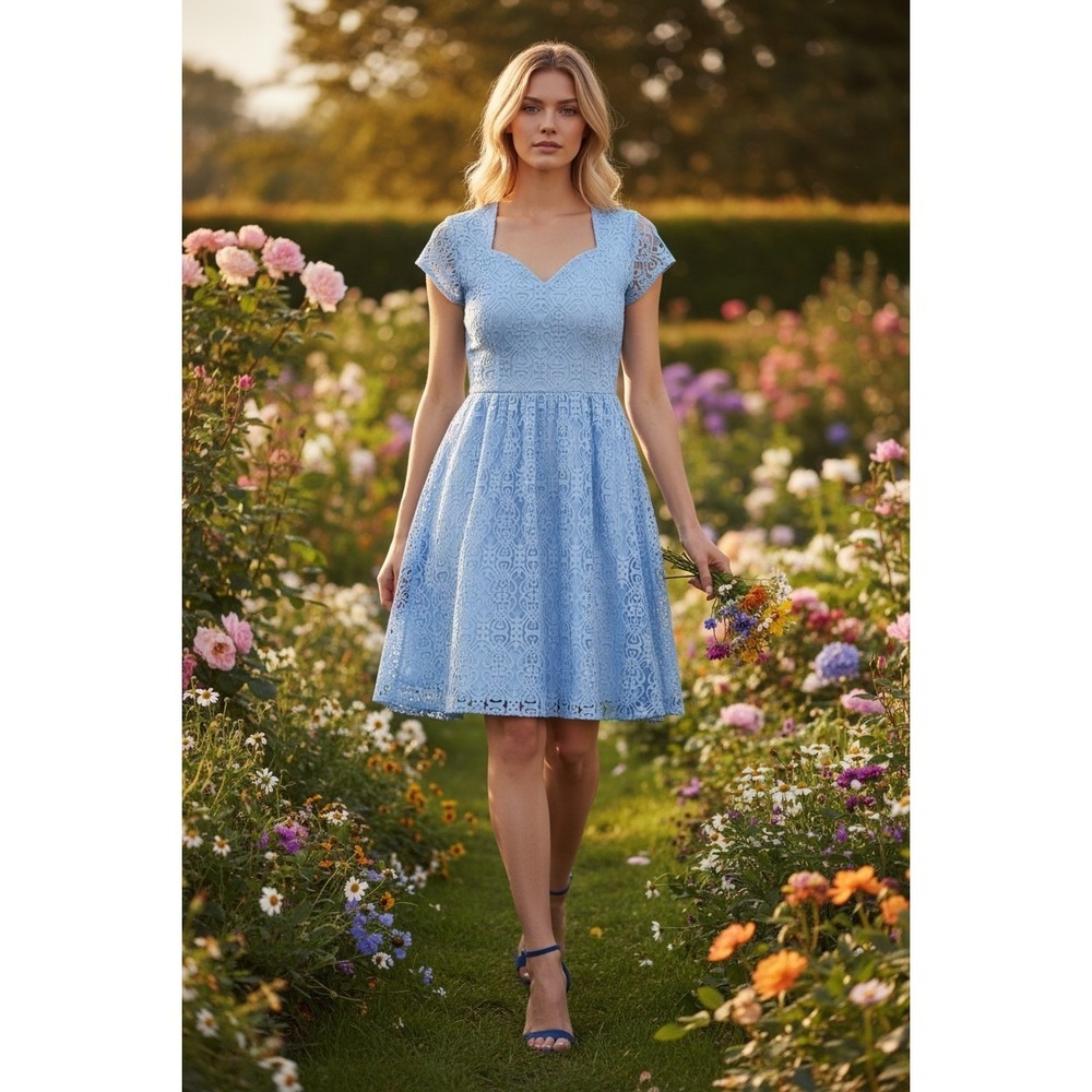 eShakti Knee Length Dress 2x 20W Rush Week Lace Fit Flare Feminine